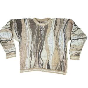 Coogi Classic 3D Knit Sweater Earth Tone Neutral Size Medium Crew Neck Linen